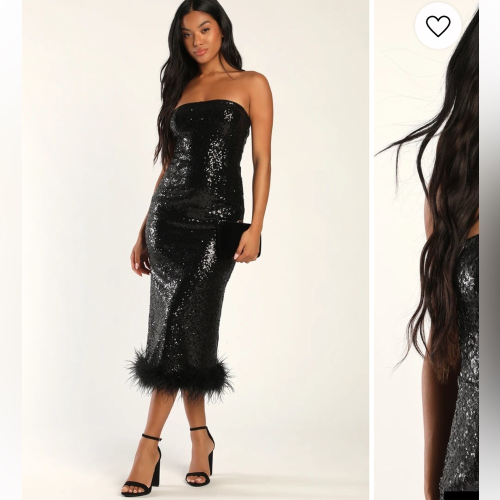 Lulus sequin feather midi dress